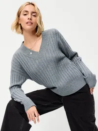 SoSoft Ribbed V-Neck Sweater - Heather Gray — view 3