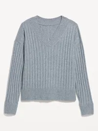 SoSoft Ribbed V-Neck Sweater - Heather Gray — view 4
