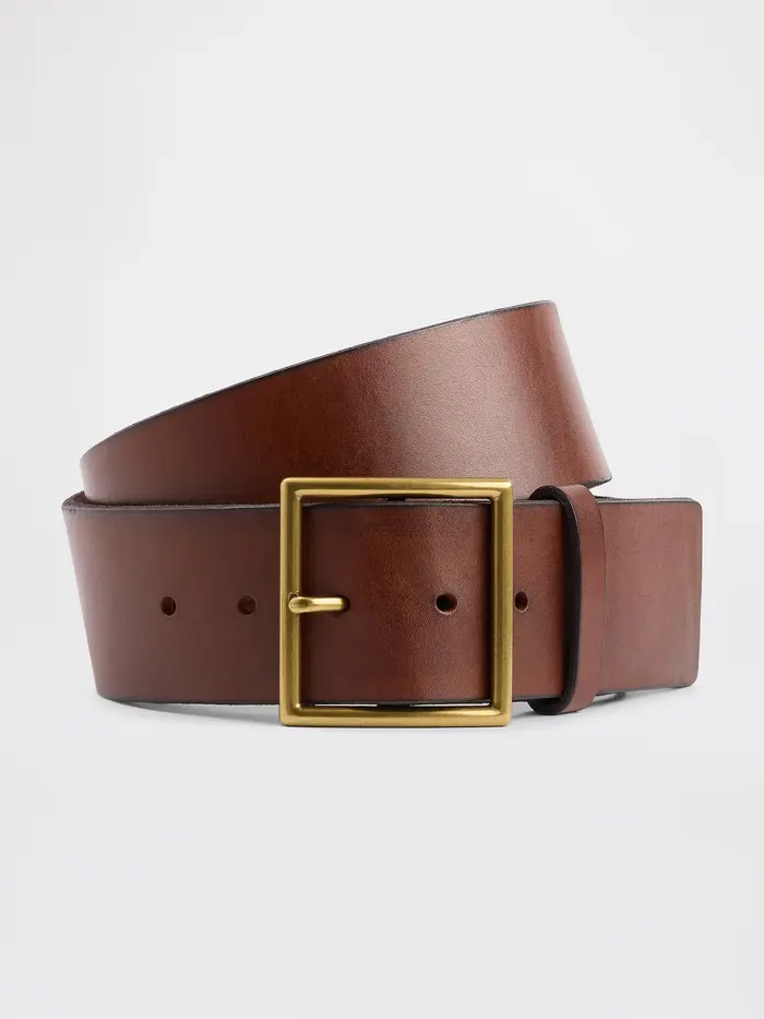 Square-Buckle Leather Belt - Medium cool brown