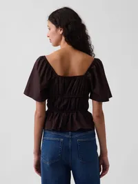 Square-Neck Peplum Top - Brown — view 3