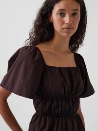 Square-Neck Peplum Top - Brown — view 4