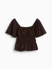 Square-Neck Peplum Top - Brown — view 5