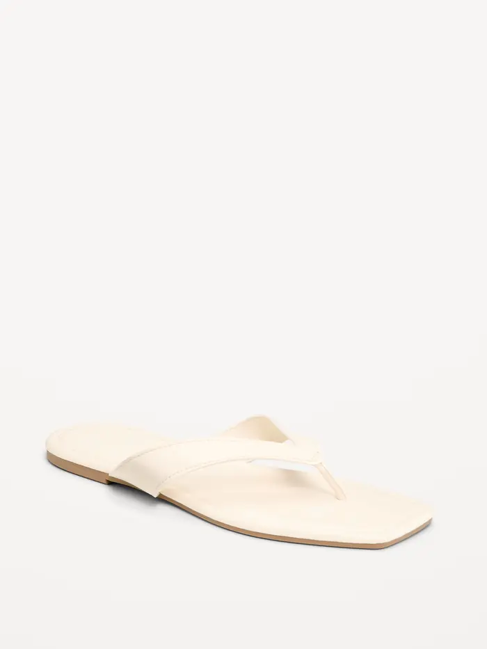 Square-Toe Flip-Flops for Women - Bone