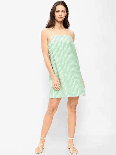 Strappy Mini Shift Dress - Green Stripe