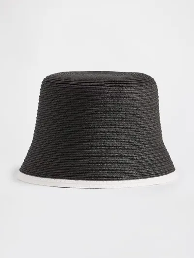 Straw Bucket Hat - Black