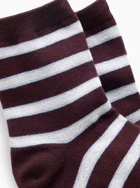 Stripe Half Crew Socks - Burgundy stripe — view 2