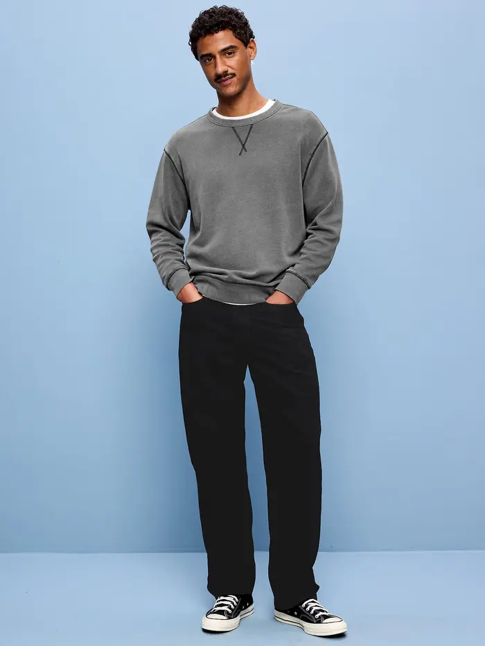 Structured Loose Non-Stretch Jeans - Black Wash