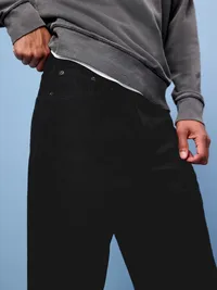 Structured Loose Non-Stretch Jeans - Black Wash — view 5
