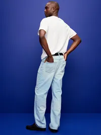 Structured Loose Non-Stretch Jeans - Light Wash — view 3