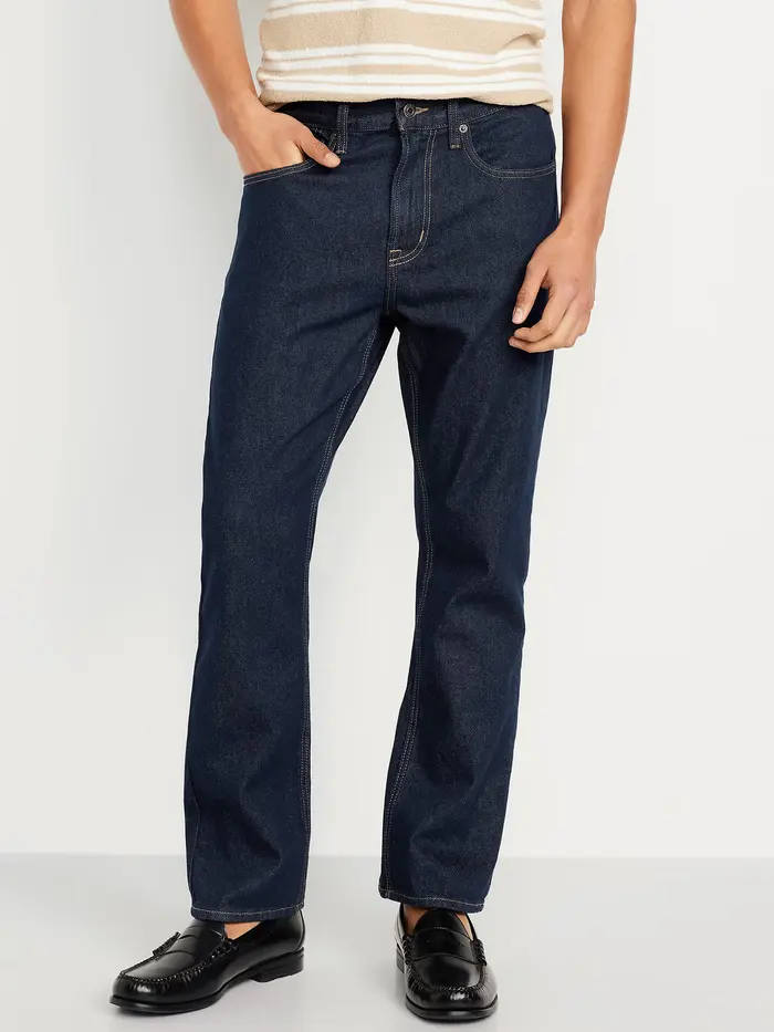 Structured Straight Non-Stretch Jeans - Dark Rinse