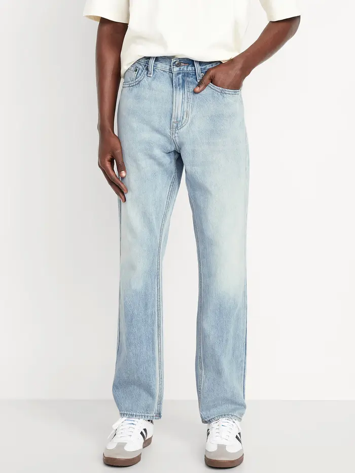 Structured Straight Non-Stretch Jeans - Light Wash