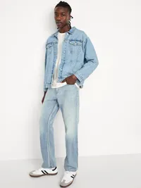 Structured Straight Non-Stretch Jeans - Light Wash — view 3