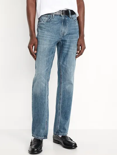 Structured Straight Non-Stretch Jeans - Medium Wash