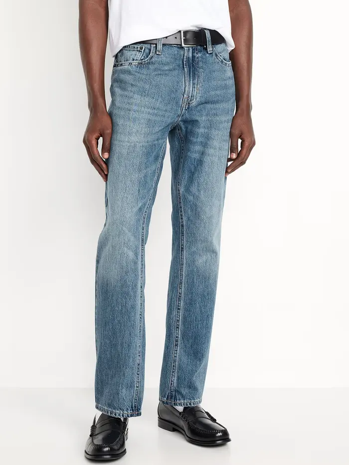 Structured Straight Non-Stretch Jeans - Medium Wash