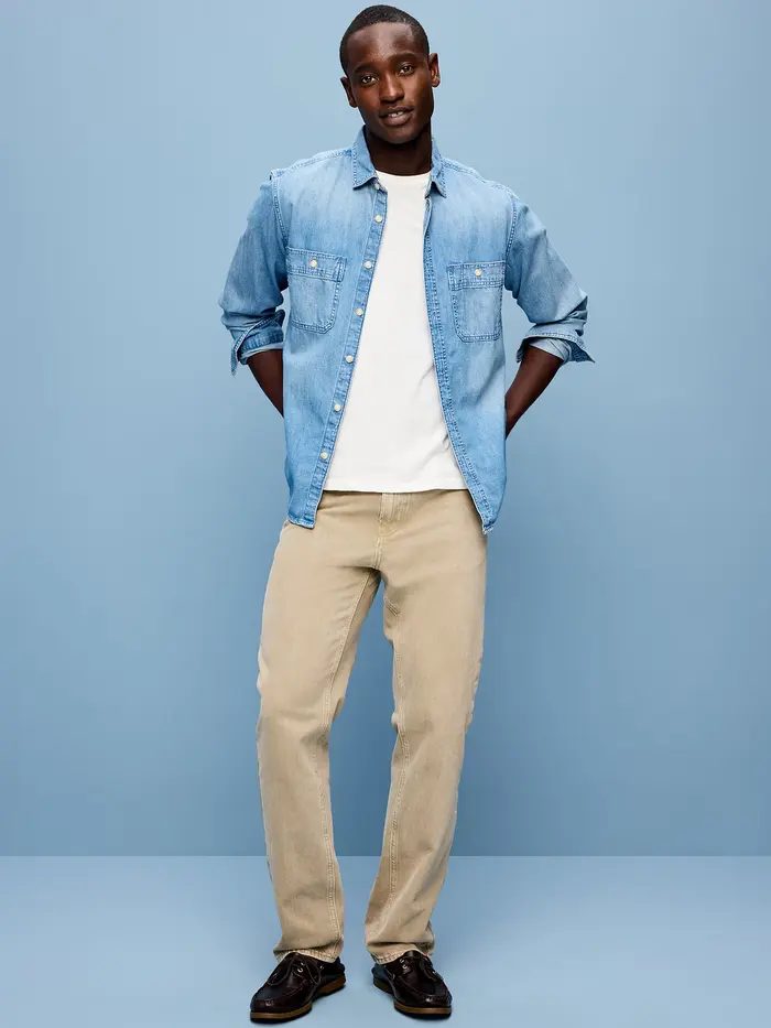 Structured Straight Non-Stretch Jeans - Warm Khaki