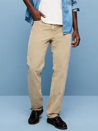 Structured Straight Non-Stretch Jeans - Warm Khaki — view 2