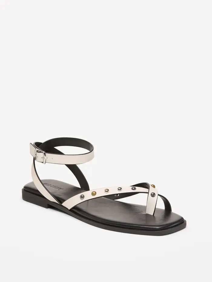 Studded Toe-Strap Sandals - Bone