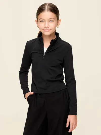 StudioSmooth Half-Zip Performance Top for Girls - Black Jack