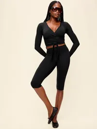 StudioSmooth Long-Sleeve Wrap Top - Black Jack — view 3