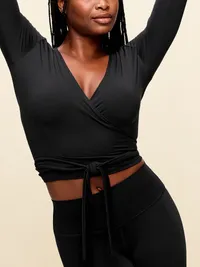 StudioSmooth Long-Sleeve Wrap Top - Black Jack — view 4
