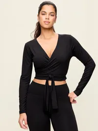 StudioSmooth Long-Sleeve Wrap Top - Black Jack — view 5