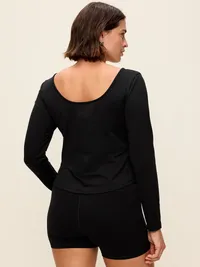 StudioSmooth Reversible Long-Sleeve Scoop-Back Top - Black Jack — view 3