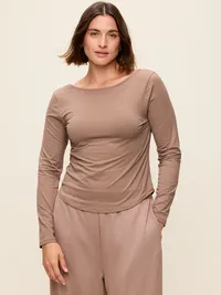 StudioSmooth Reversible Long-Sleeve Scoop-Back Top - Dusted Chocolate — view 5