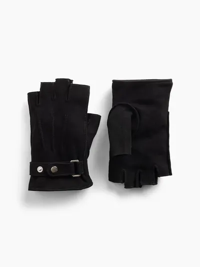 Suede Fingerless Gloves - Black