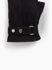 Suede Fingerless Gloves - Black — view 2