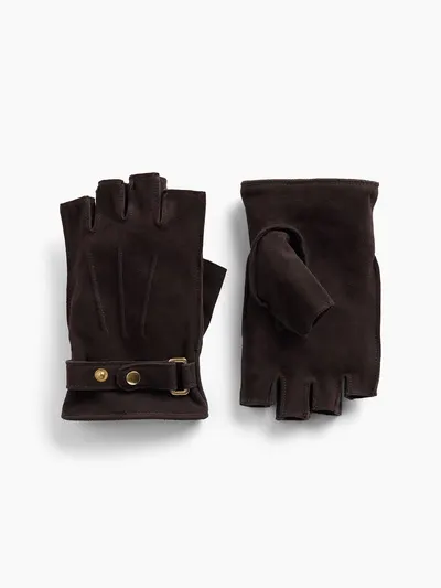 Suede Fingerless Gloves - Brown