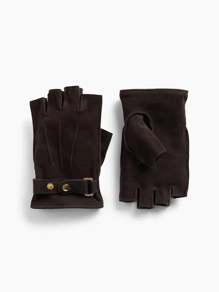 Suede Fingerless Gloves - Brown