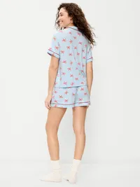 Sunday Sleep Knit Jersey Short Set - Candy Cane Print — view 2