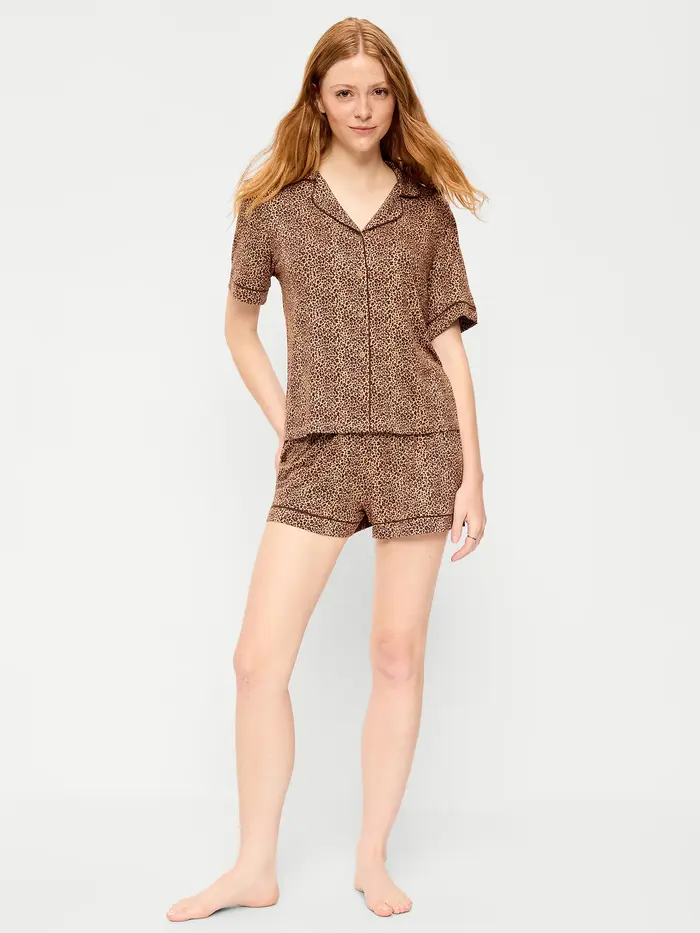 Sunday Sleep Knit Jersey Short Set - Leopard