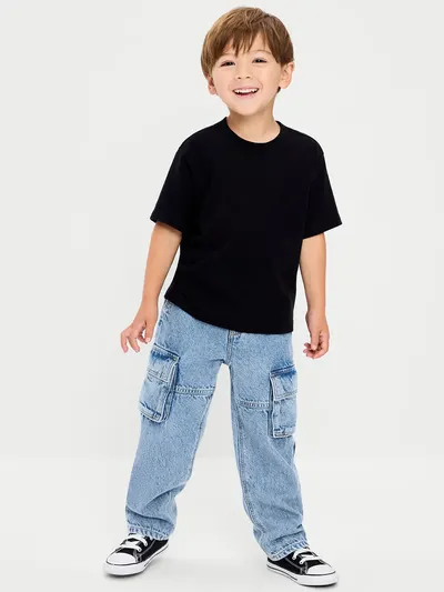 Super Baggy Barrel-Leg Cargo Jeans for Toddler Boys - Light Wash