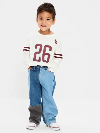 Super Baggy Patched Jeans for Toddler Boys - Blues