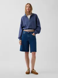 Textured Cotton Oversized Half-Zip Pullover - Blue — view 2