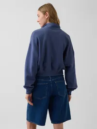 Textured Cotton Oversized Half-Zip Pullover - Blue — view 3