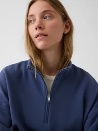Textured Cotton Oversized Half-Zip Pullover - Blue — view 4