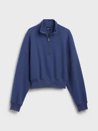 Textured Cotton Oversized Half-Zip Pullover - Blue — view 5