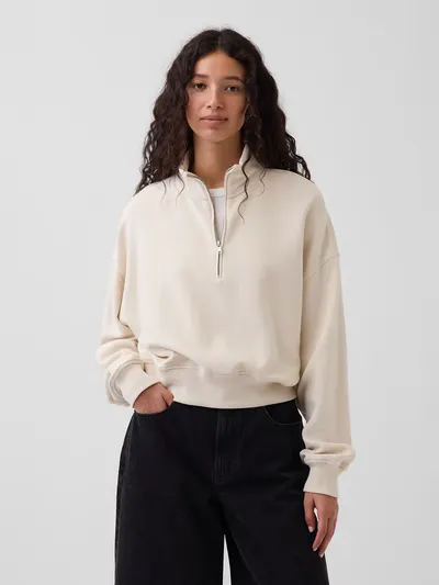 Textured Cotton Oversized Half-Zip Pullover - Chino beige