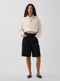 Textured Cotton Oversized Half-Zip Pullover - Chino beige — view 2