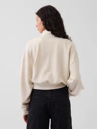 Textured Cotton Oversized Half-Zip Pullover - Chino beige — view 3