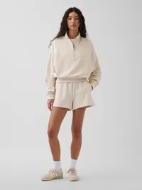 Textured Cotton Oversized Half-Zip Pullover - Chino beige — view 5