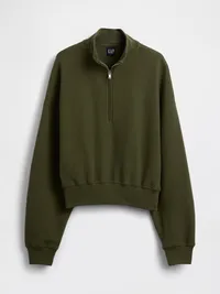 Textured Cotton Oversized Half-Zip Pullover - Olive green — view 5