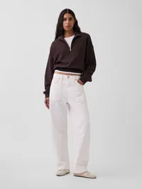 Textured Cotton Oversized Half-Zip Pullover - Terra brown — view 2