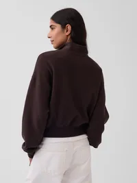 Textured Cotton Oversized Half-Zip Pullover - Terra brown — view 3