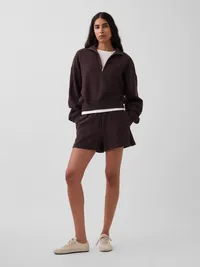 Textured Cotton Oversized Half-Zip Pullover - Terra brown — view 5