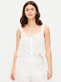 Tie-Front Cami Tank Top - White Lilies — view 5