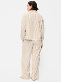 Tie-Front Poplin Pajama Pant Set - Neutral Stripe — view 5