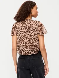 Tiered Ruffle Tie-Front Top - Animal Print — view 2